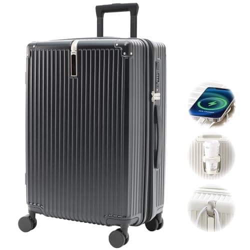 スーツケース ファスナー式 キャリーバッグ 拡張USB充電 70L 黒 TSA