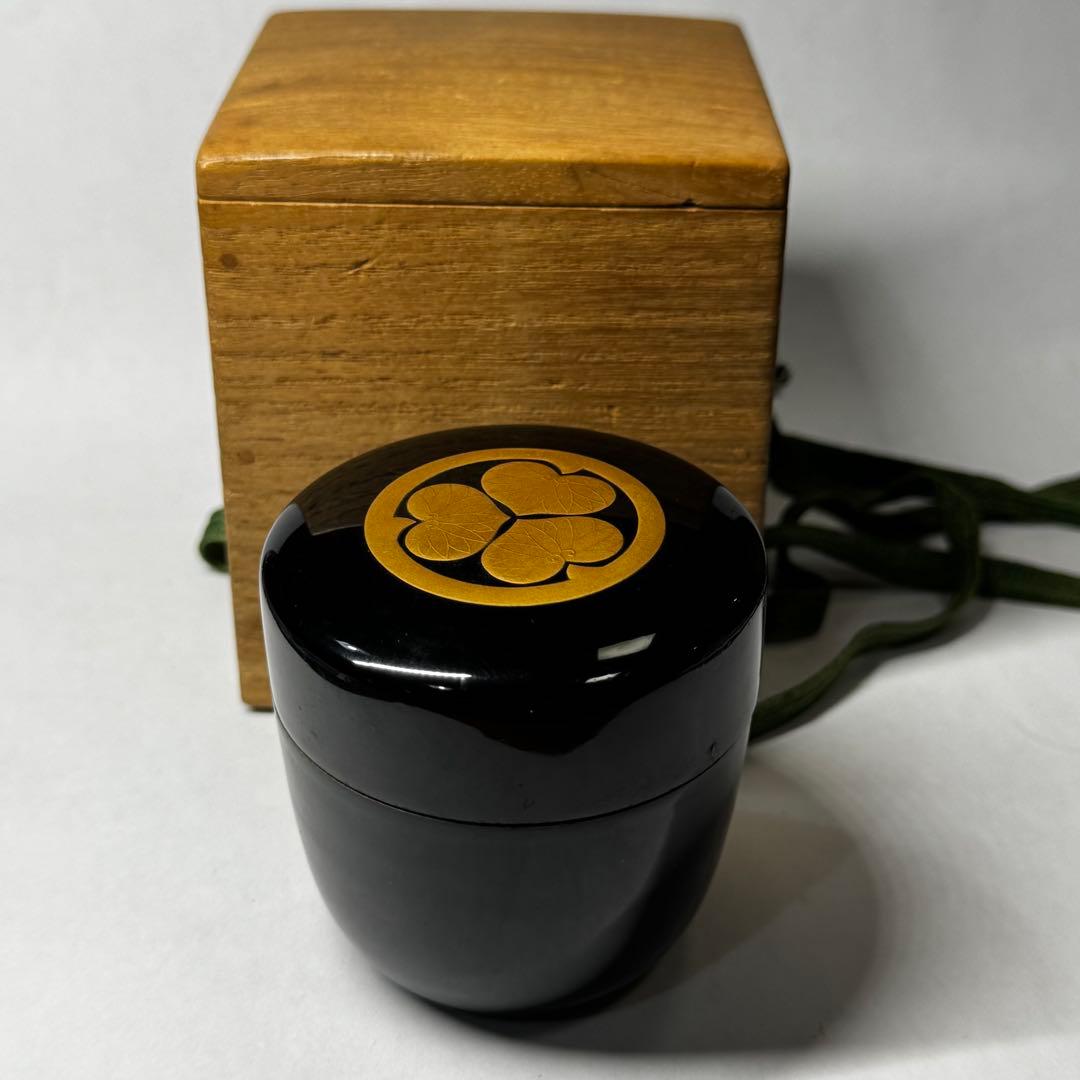 徳川三つ葉葵紋 棗 金蒔絵 漆塗 共箱 茶道具