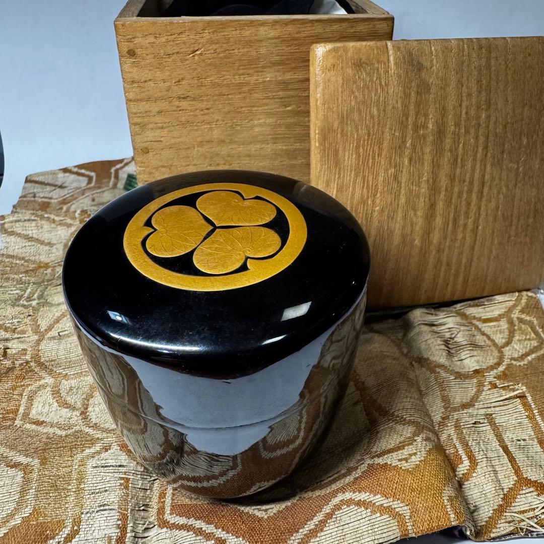 徳川三つ葉葵紋 棗 金蒔絵 漆塗 共箱 茶道具
