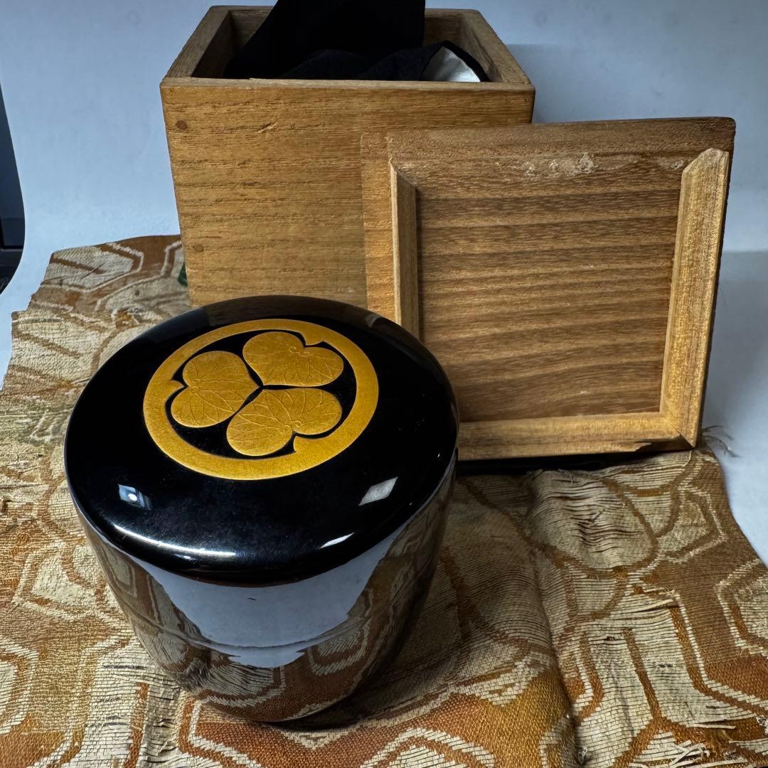 徳川三つ葉葵紋 棗 金蒔絵 漆塗 共箱 茶道具