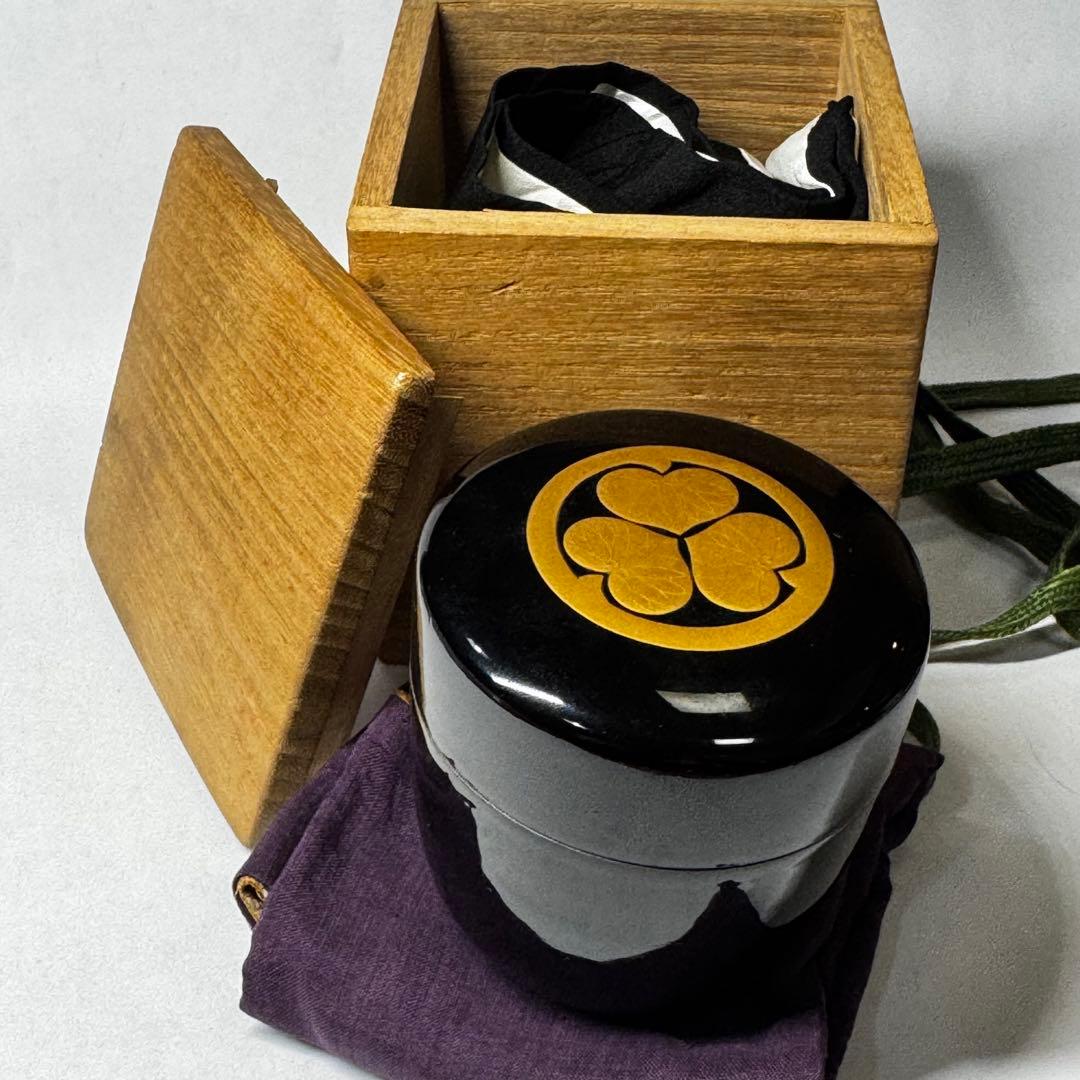 徳川三つ葉葵紋 棗 金蒔絵 漆塗 共箱 茶道具