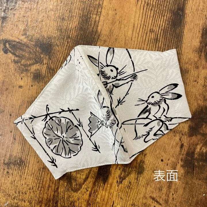 《サンプル》 両面 シルク 3way マスク ハンドメイド 鳥獣戯画 兎 ⑧