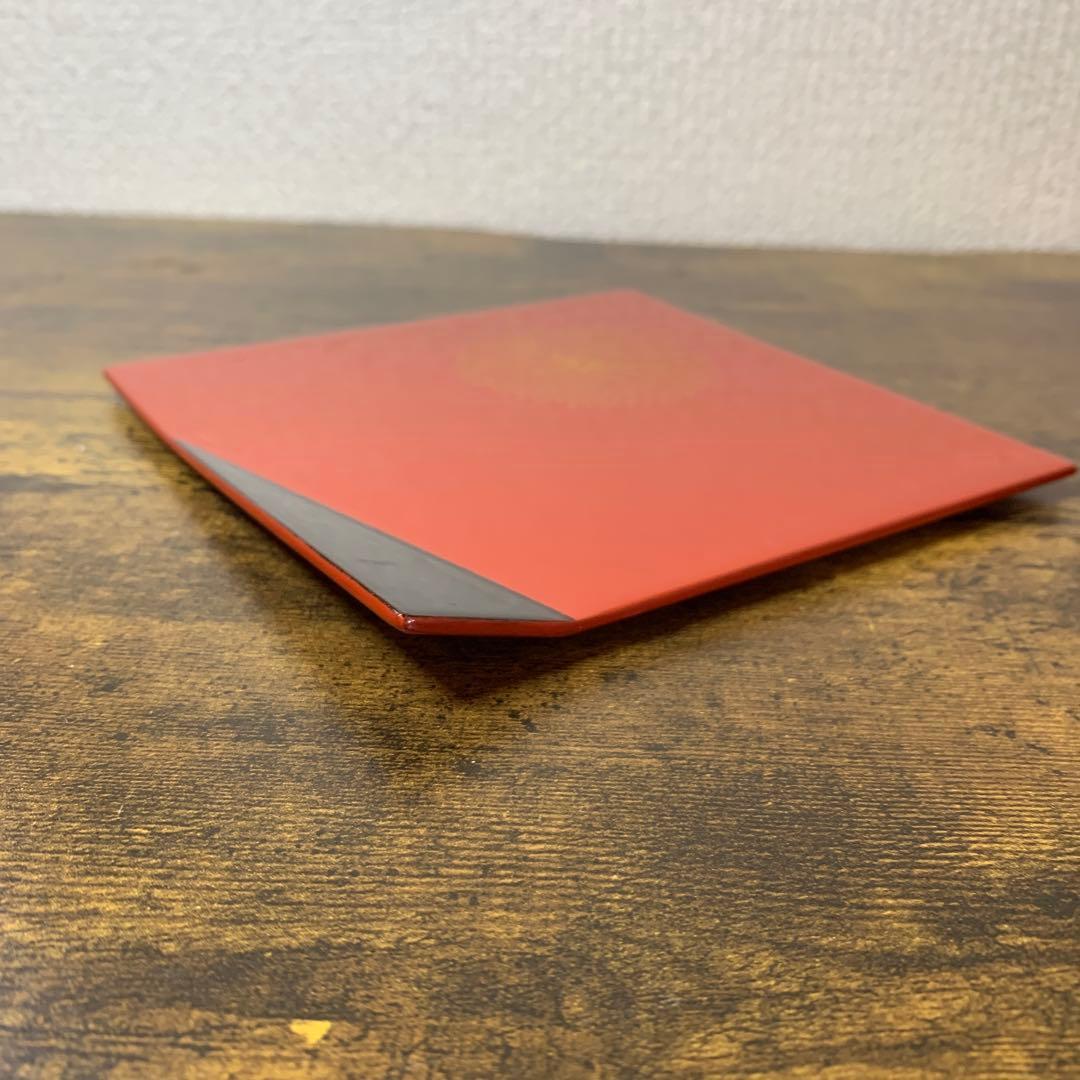 E-1 【極美品】伝統工芸 漆器 銘々皿 5枚セット 朱塗り 菊蒔絵 菓子皿