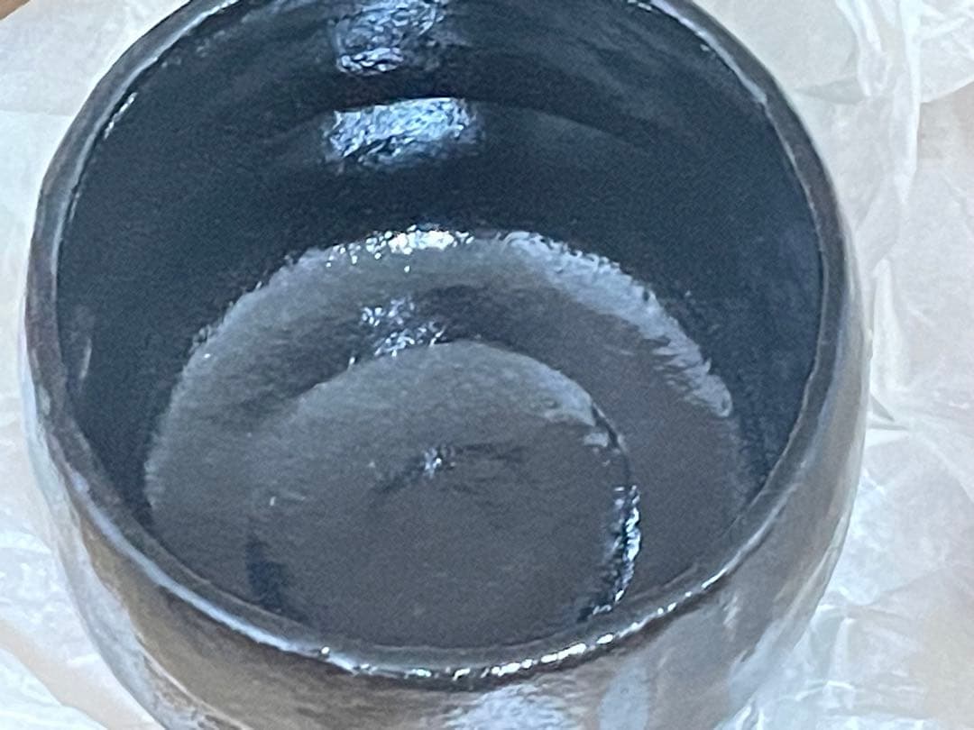 黒色陶器茶碗 木箱付き　吉村楽入
