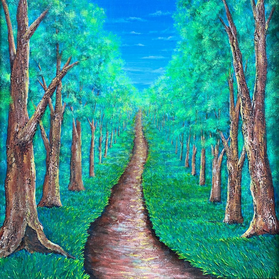 絵画　アクリル画　原画　桜並木　桜　富士山　インテリア　額付き 風景画　S.I