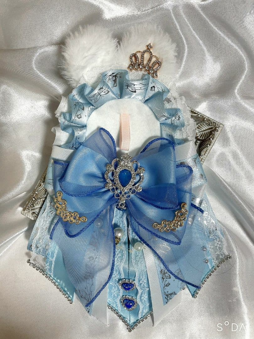❦ふわふわうさ耳痛ゴージャスロゼット❦蝶々グログラン白×紫×水色