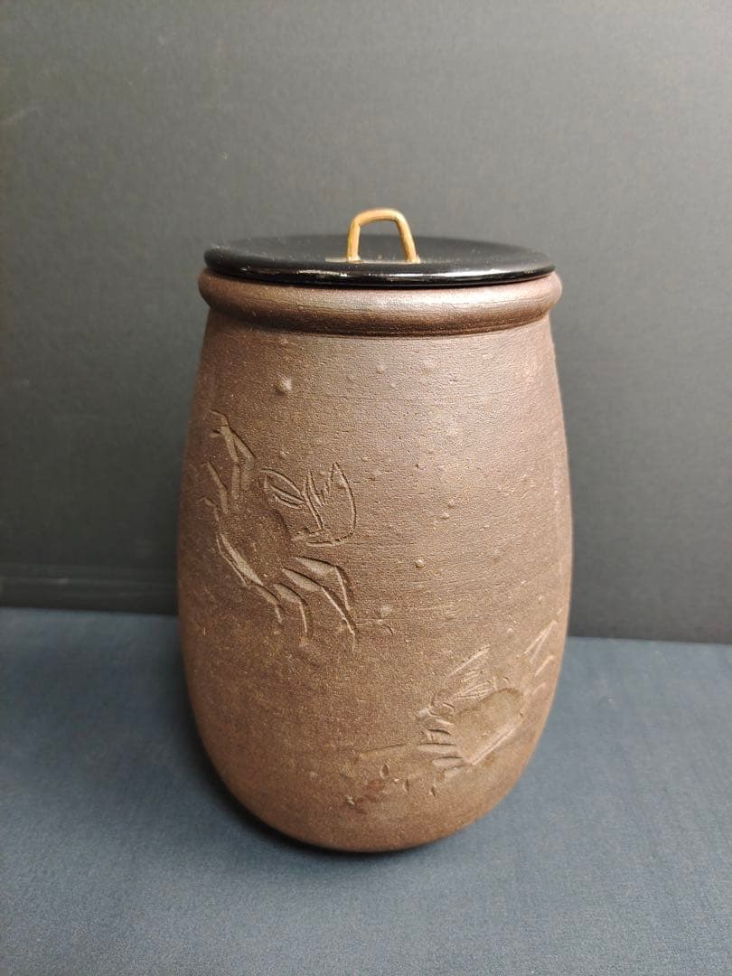 古陶磁　水指　 塗蓋　 茶道具　古備前　古丹波　古唐津　焼き物　蟹　骨董品　無傷