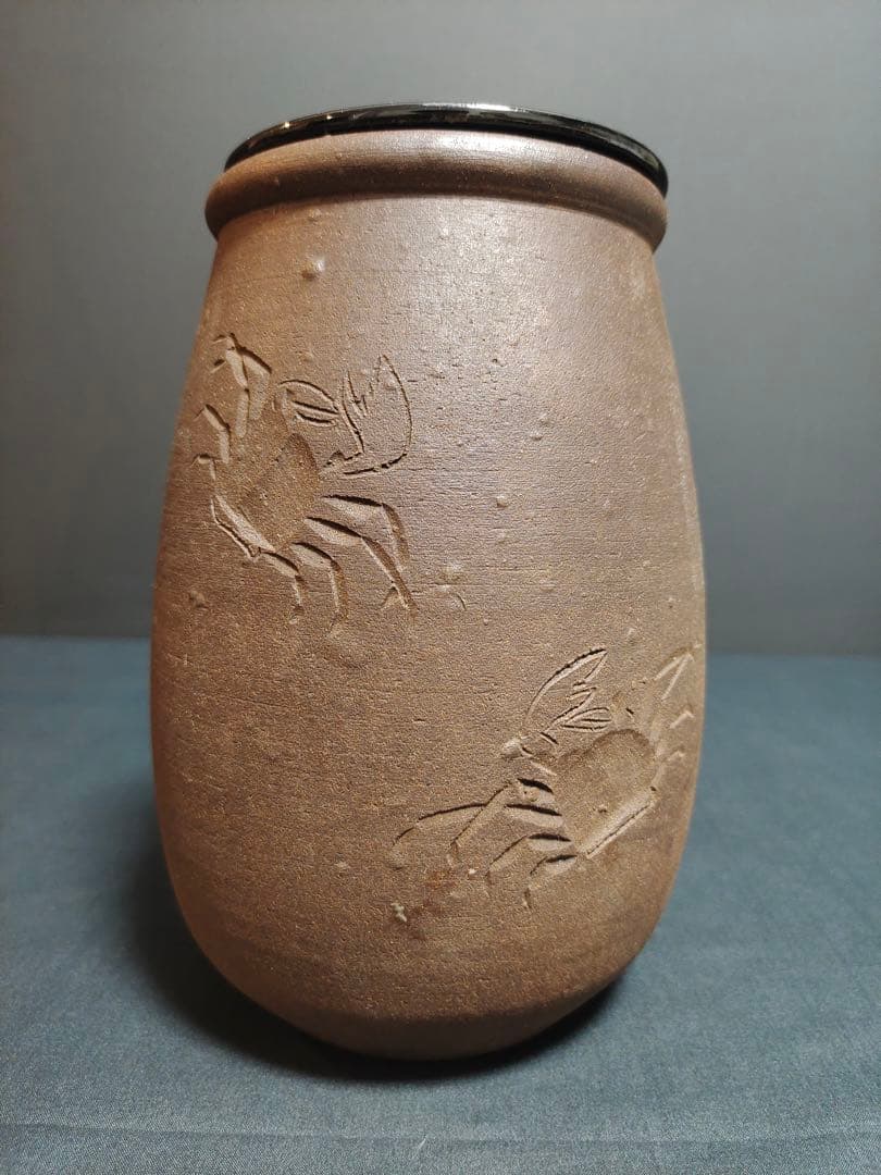 古陶磁　水指　 塗蓋　 茶道具　古備前　古丹波　古唐津　焼き物　蟹　骨董品　無傷