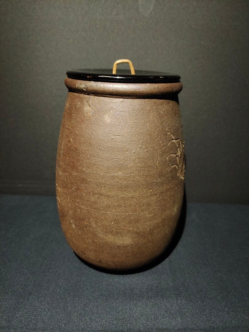 古陶磁　水指　 塗蓋　 茶道具　古備前　古丹波　古唐津　焼き物　蟹　骨董品　無傷