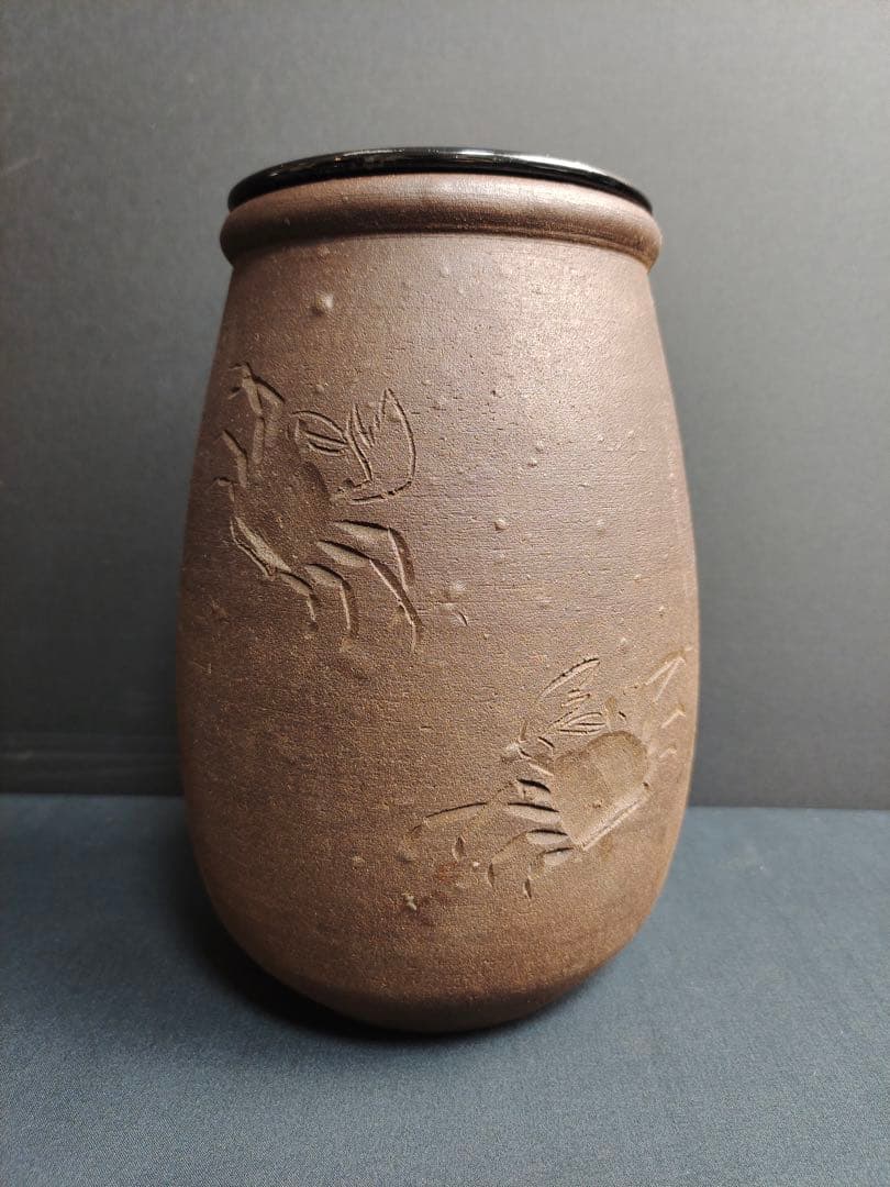 古陶磁　水指　 塗蓋　 茶道具　古備前　古丹波　古唐津　焼き物　蟹　骨董品　無傷