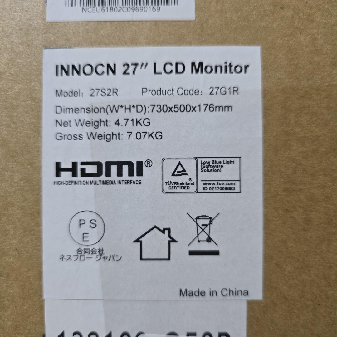 INNOCN 27インチ LCDモニター 27G1R　ゲーミングモニター