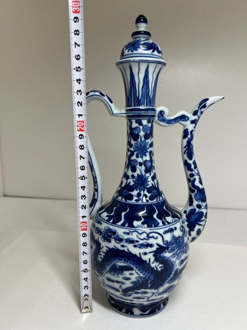 中国美術　青花水次　高さ31.5cm 東K8-0330②タサオ