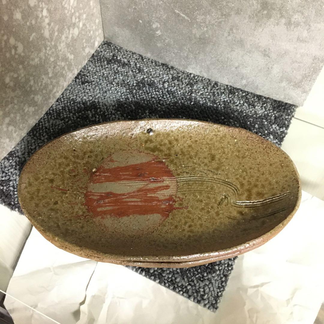 備前焼　作家物　晩酌セット　ペア　楕円皿　中皿　ロック杯　酒器