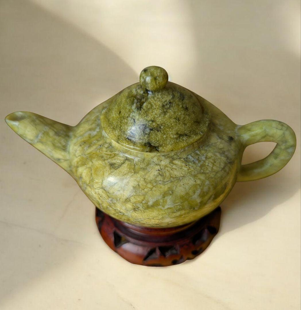 【珍品】 硬玉中国 翡翠彫刻 茶道具 急須 置物 アンティーク