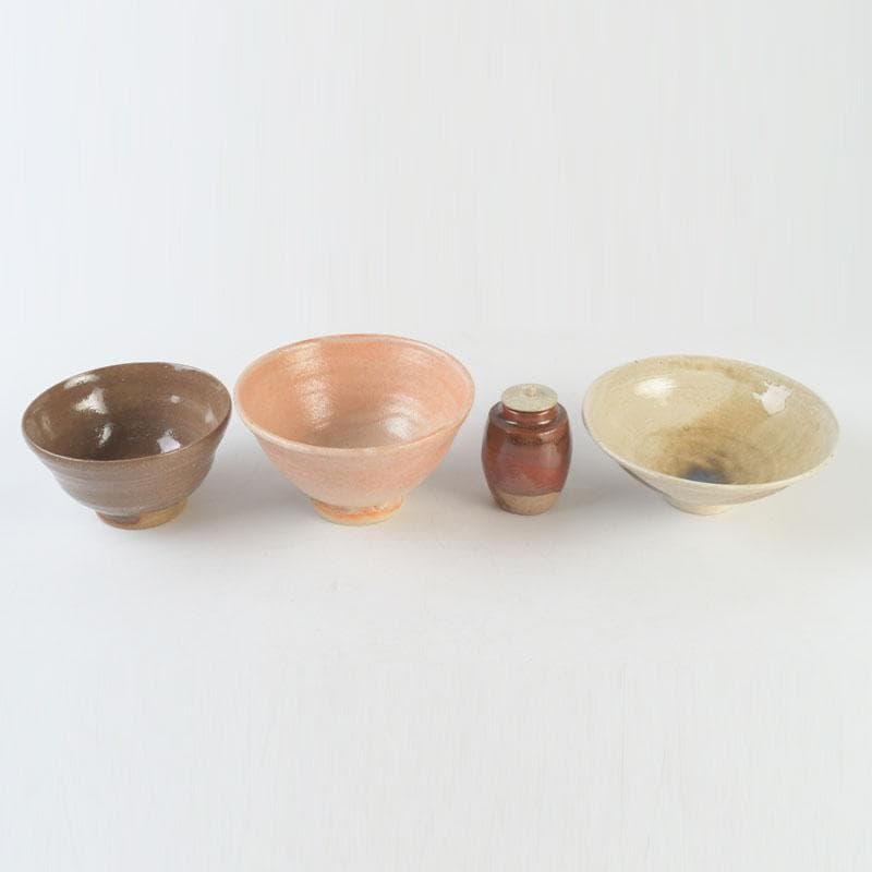 茶道具　日義窯　二代目　日義椿山作　茶碗　茶入　四点まとめて　V　A23