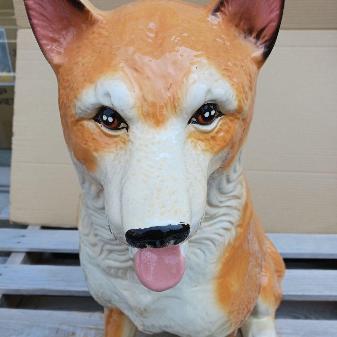 新品　陶器犬　大型犬　柴犬　難有　オブジェ　置物　イエロー　黄　オーナメント　庭