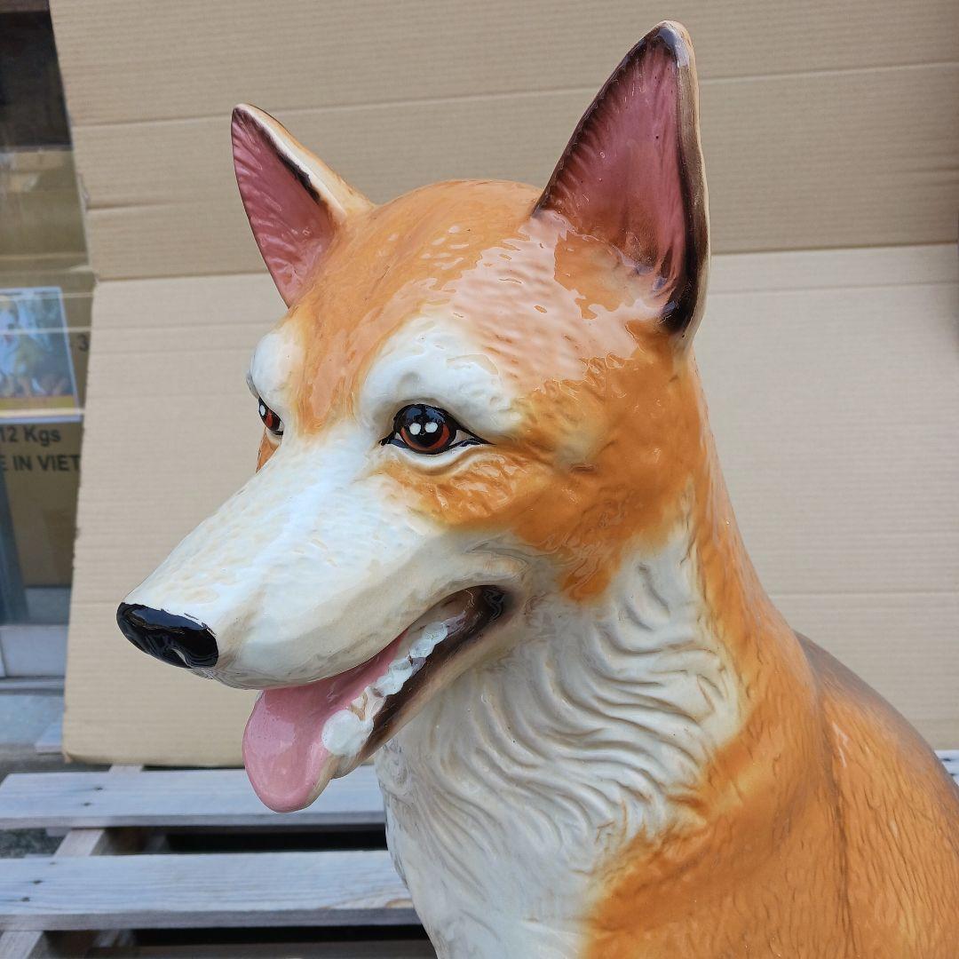 新品　陶器犬　大型犬　柴犬　難有　オブジェ　置物　イエロー　黄　オーナメント　庭