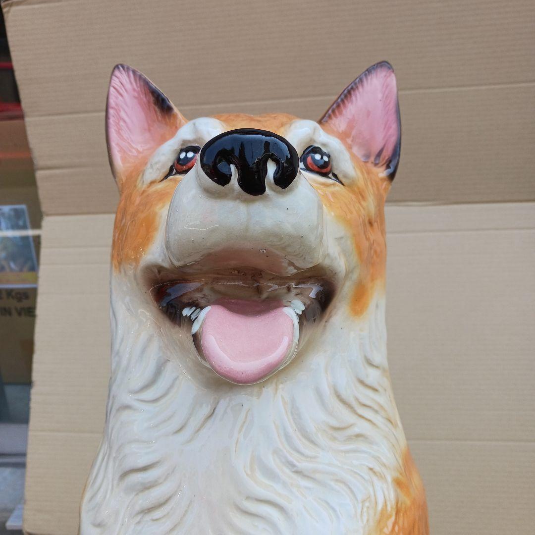 新品　陶器犬　大型犬　柴犬　難有　オブジェ　置物　イエロー　黄　オーナメント　庭