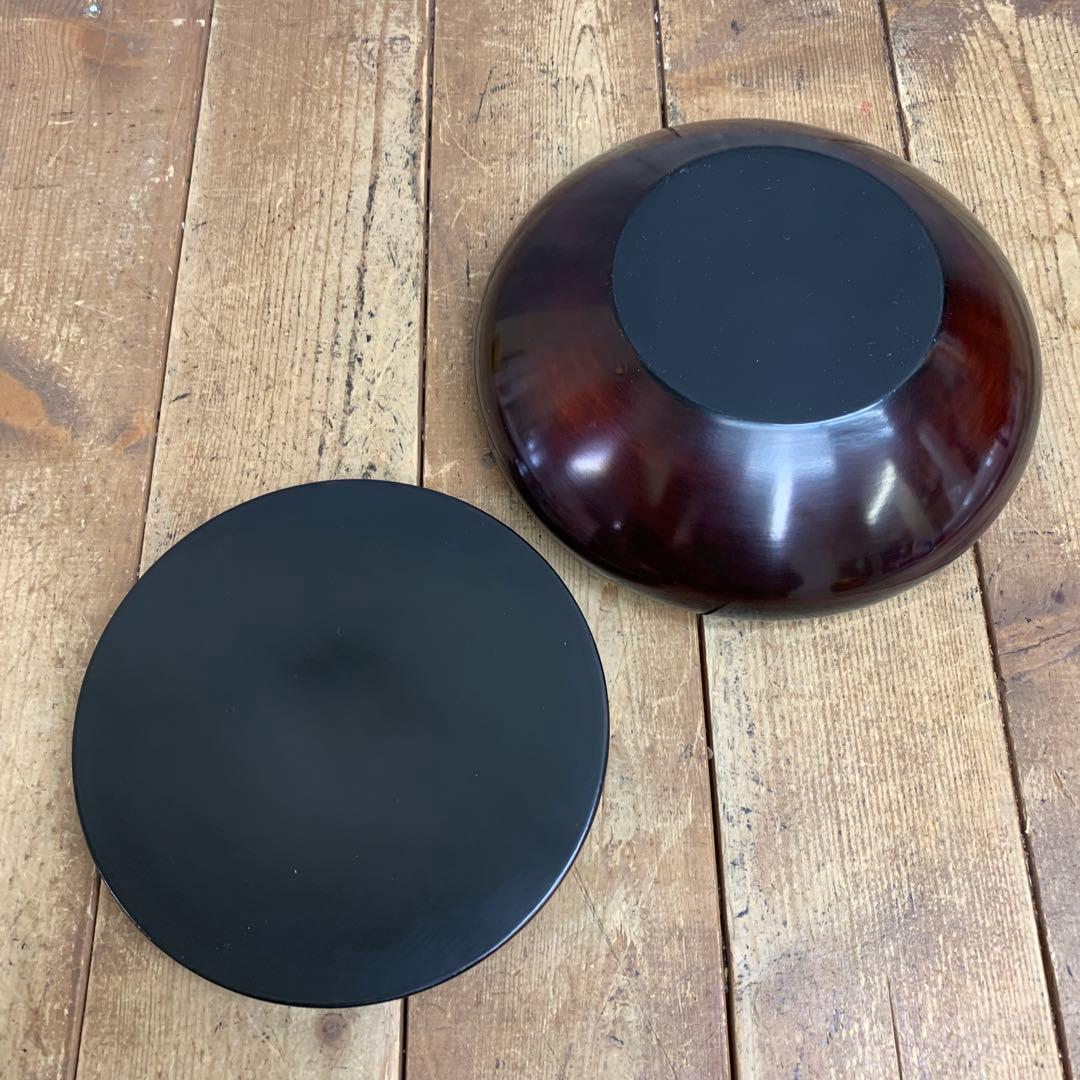 D-4 【極美品】伝統工芸 漆器 菓子器＆丸盆セット 溜塗風 天然木 茶道具