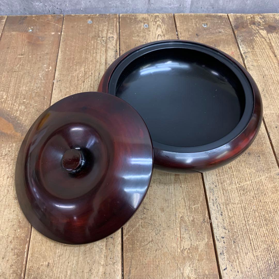 D-4 【極美品】伝統工芸 漆器 菓子器＆丸盆セット 溜塗風 天然木 茶道具