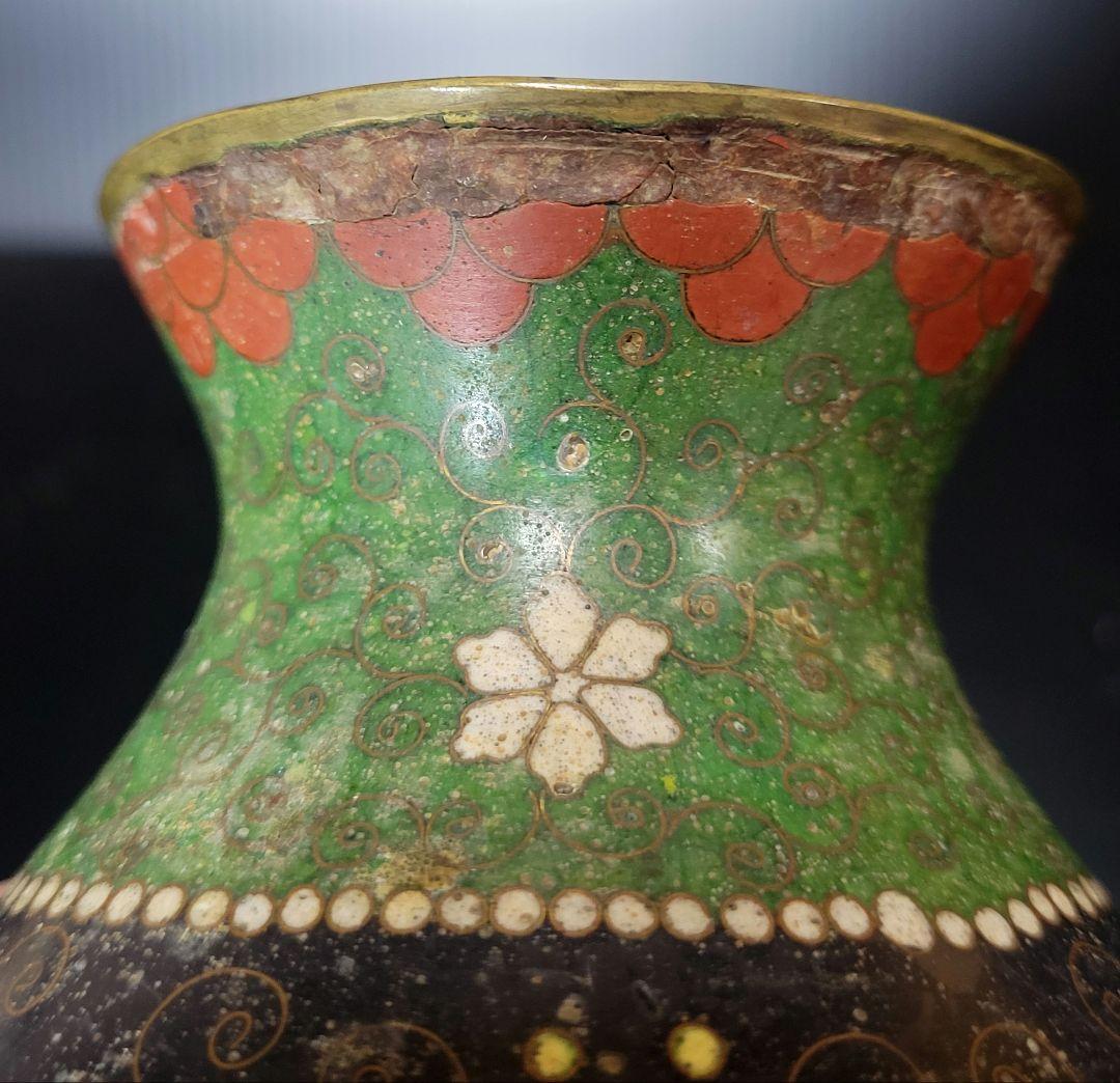 古い七宝焼 花瓶 花唐草図