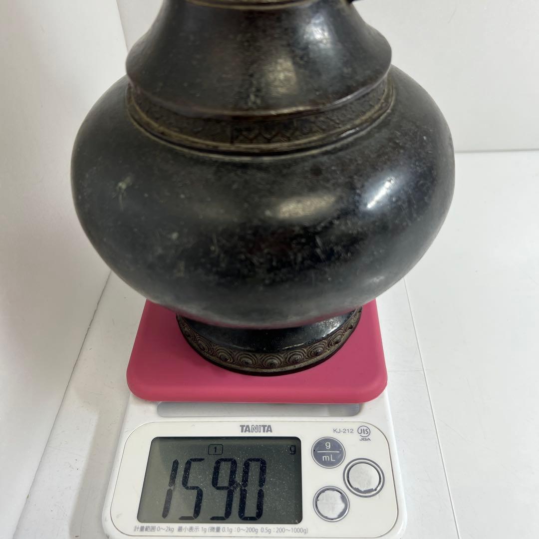 中国古玩　古銅獅子耳花入木箱付　高27.5㎝/1590g 東Y8-0313☆2F
