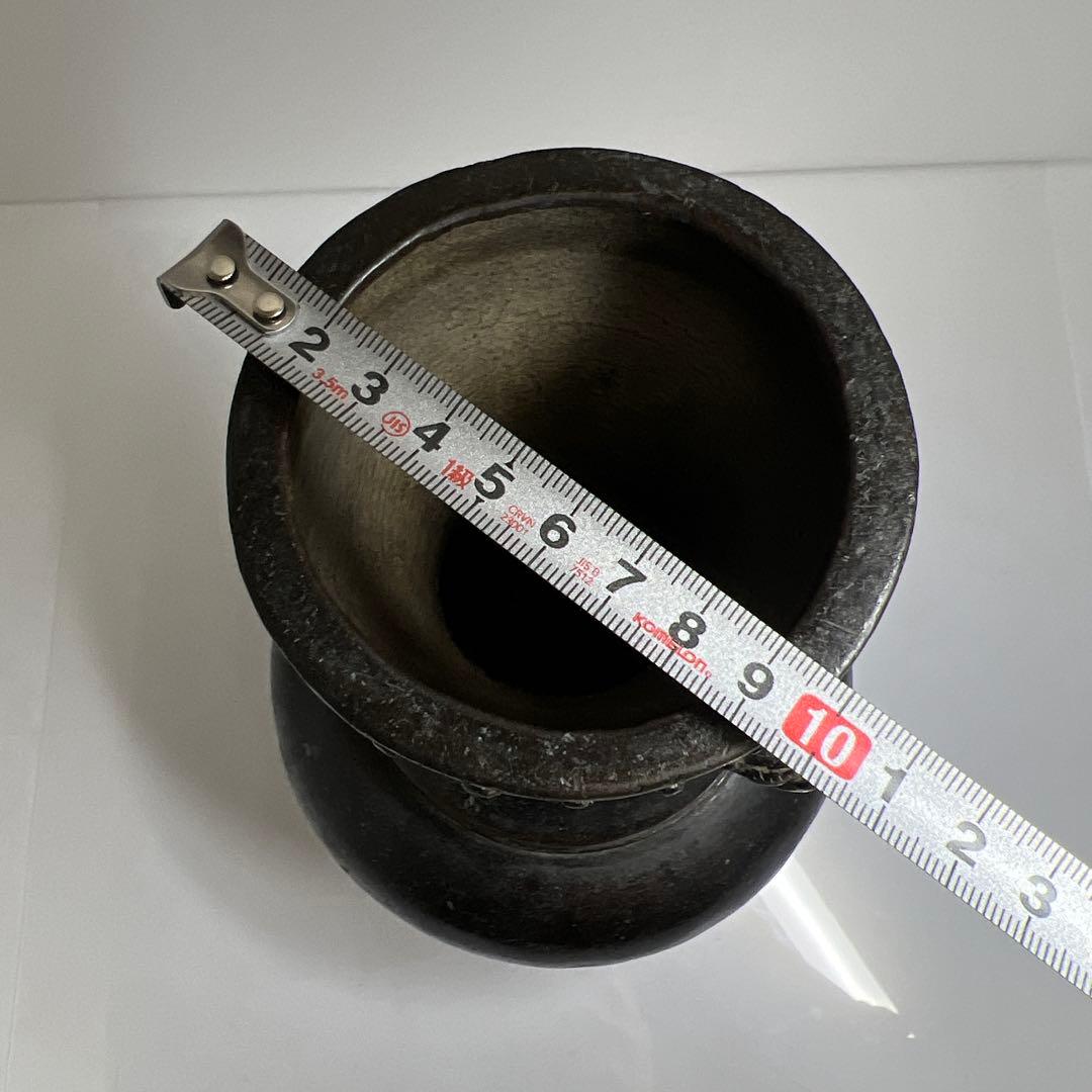 中国古玩　古銅獅子耳花入木箱付　高27.5㎝/1590g 東Y8-0313☆2F