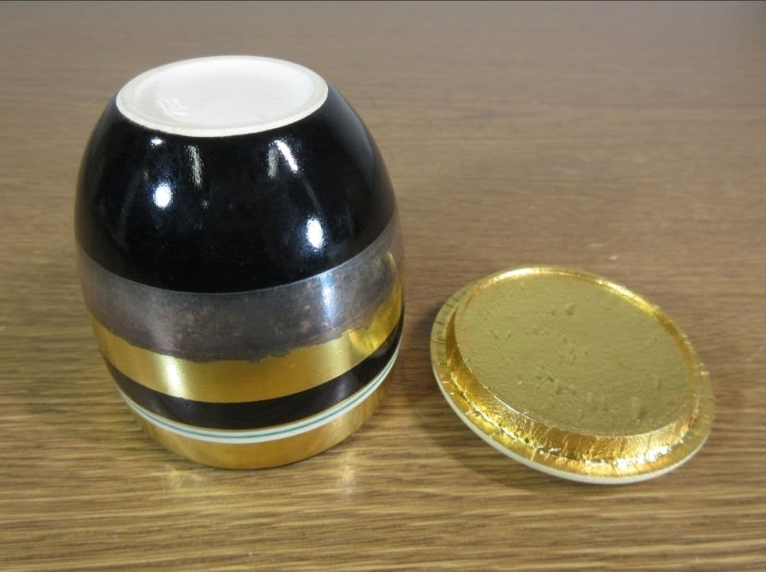 真作保証 八代 高橋道八 自作 黒釉独楽之図 茶器 茶入 京焼 コレクター放出品