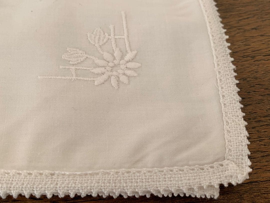 フランス　蚤の市　イニシャル刺繍　ハンカチ　ナフキン　12枚セット