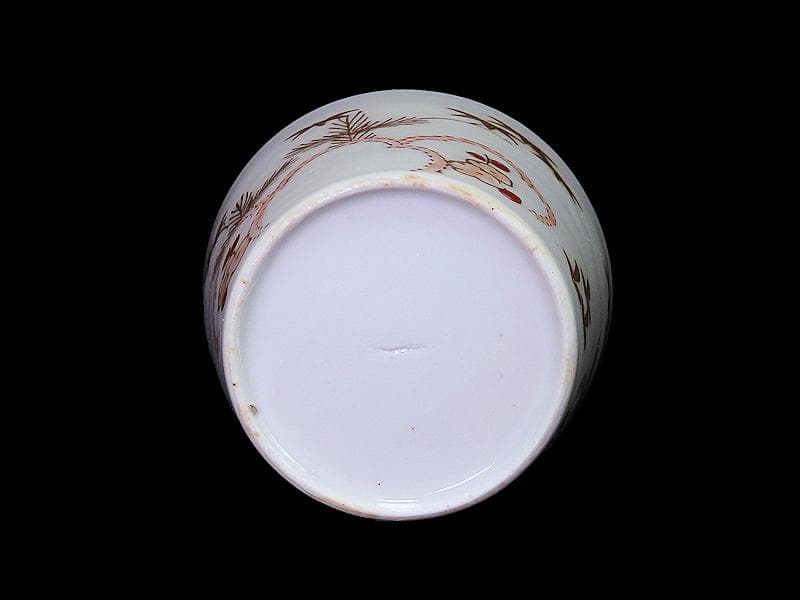 古伊万里　白磁　金彩　雪輪に若松の図　蕎麦猪口　江戸期　C521AS-CKv