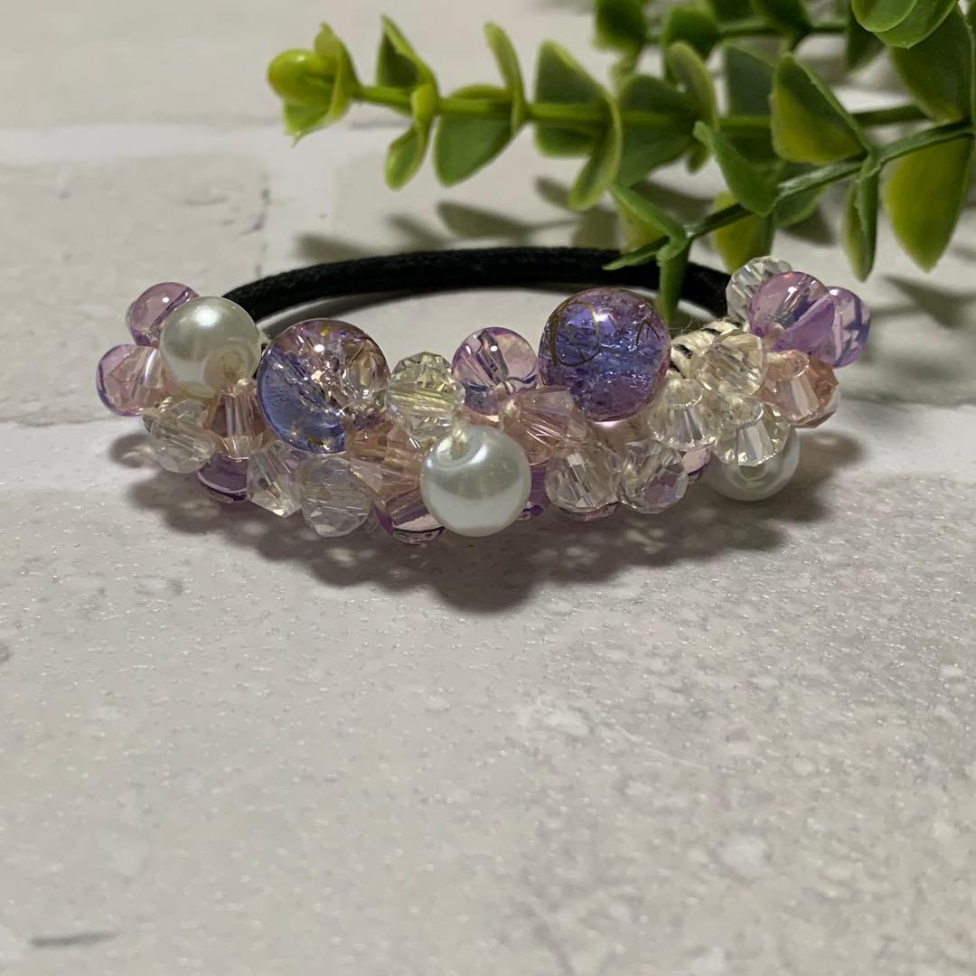 メグえもん様 ハーフ シュシュ☆ビーズ ヘアゴム☆ハンドメイド 薄紫