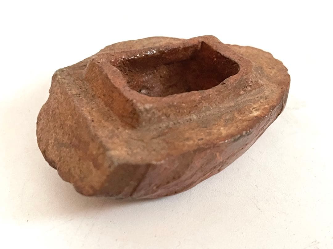 骨董　アンティーク　備前焼　焼締　鶴　香合　茶道具　銘なし　箱付き