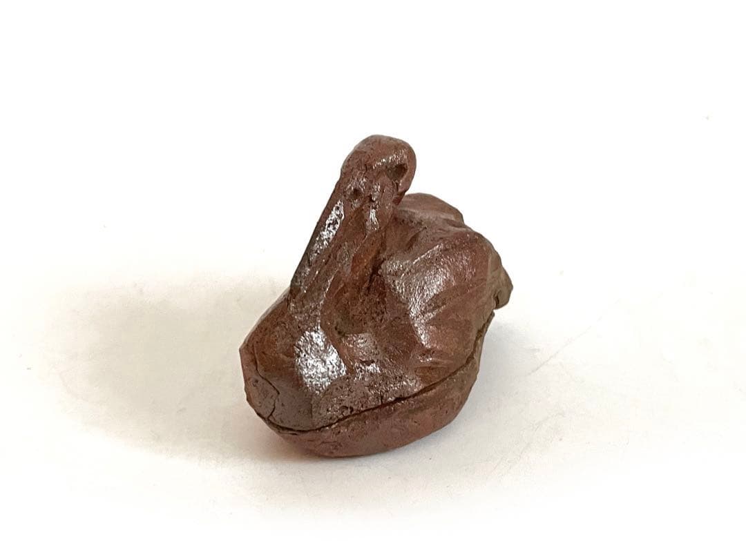 骨董　アンティーク　備前焼　焼締　鶴　香合　茶道具　銘なし　箱付き
