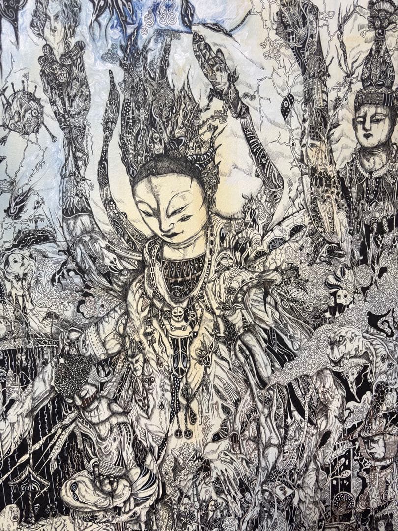 観音菩薩の抽象画 大きなキャンバス作品