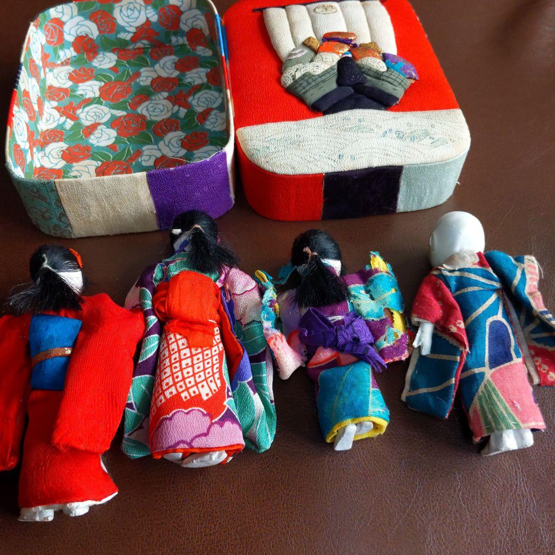 縮緬細工箱入り袖人形4体　検)市松人形・アンティークドール