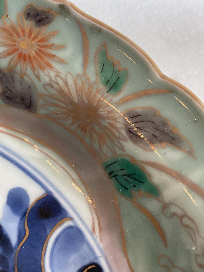古伊万里 色絵 金彩 花文 輪花 大皿 大明成化年製 明治 飾皿 28.8cm