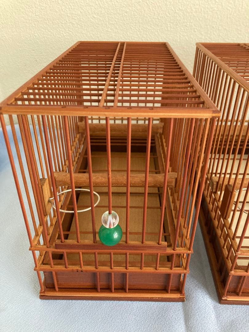 新品未使用品　竹細工　メジロ籠　3個　寝かせ箱（屋久杉使用）セット　竹ひごおまけ
