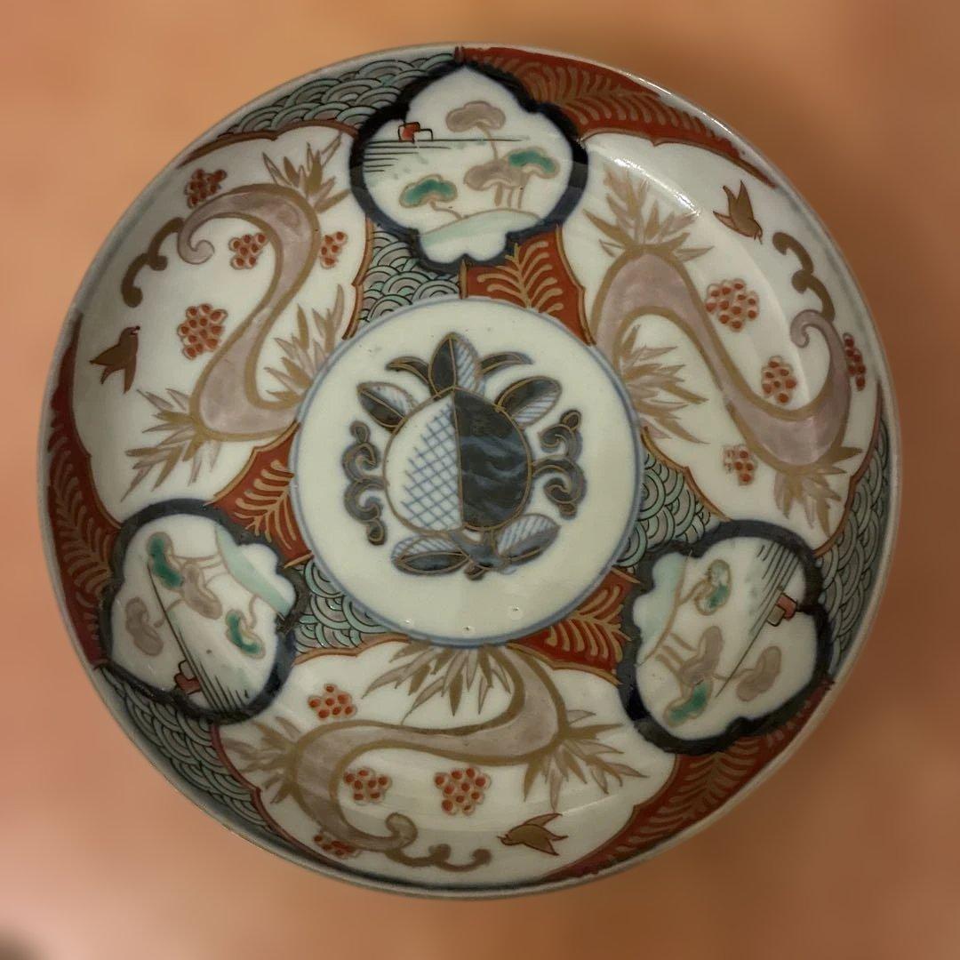 【美品】 5 古伊万里 金蘭手 見込桃 角冨印 時代物
