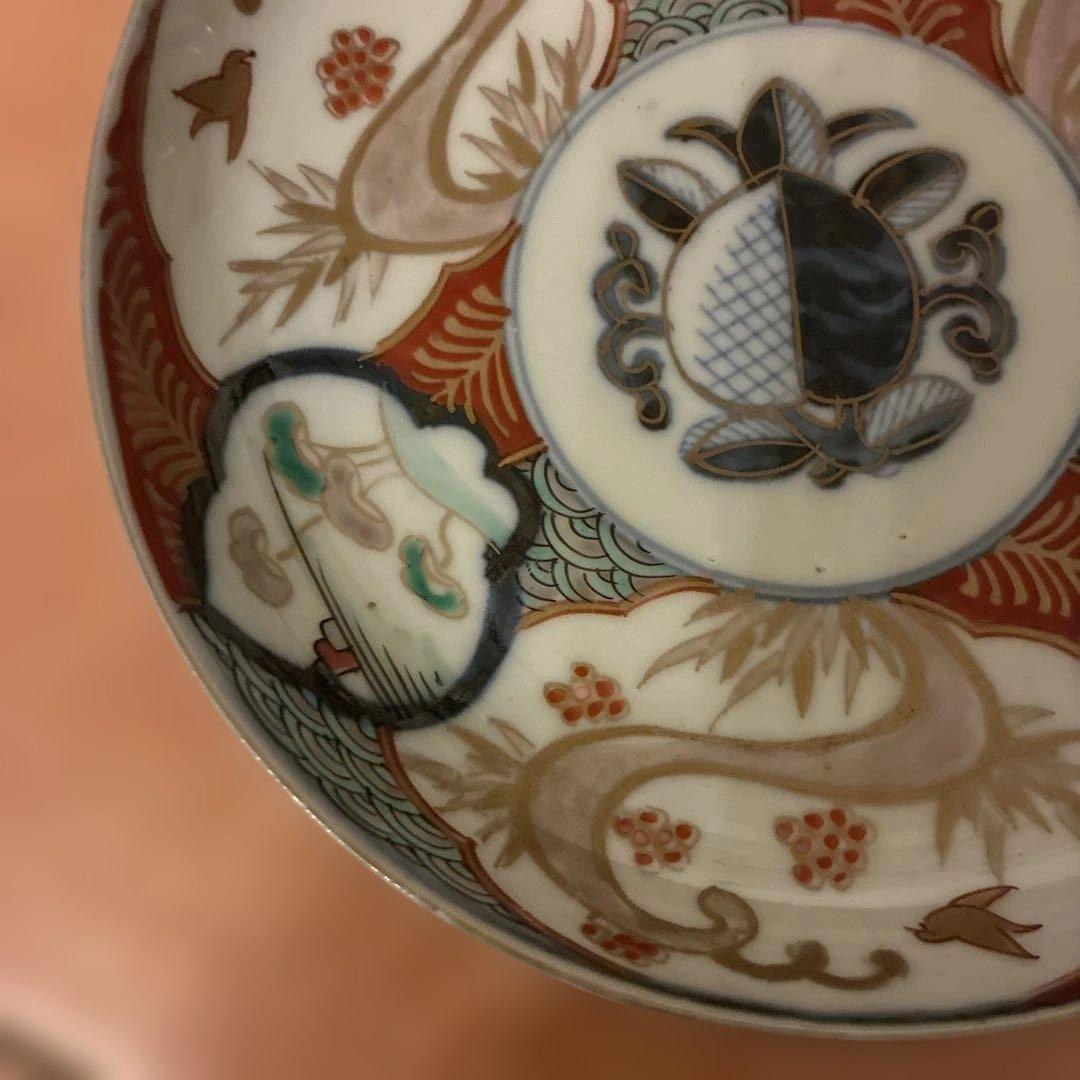 【美品】 5 古伊万里 金蘭手 見込桃 角冨印 時代物