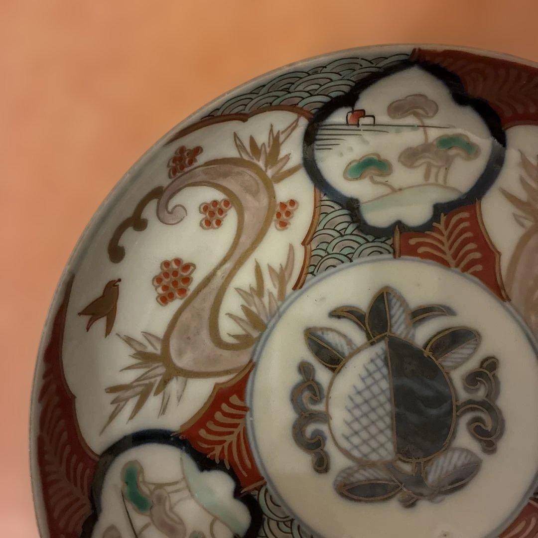 【美品】 5 古伊万里 金蘭手 見込桃 角冨印 時代物