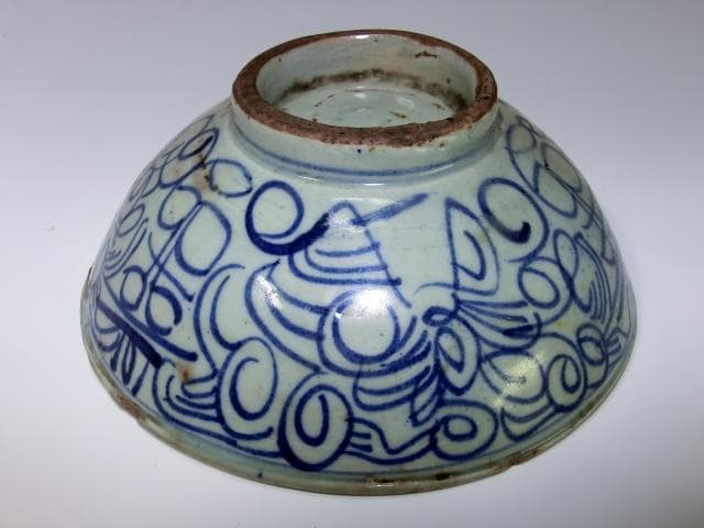 鉢【希少】古染付 花唐草紋平茶碗 清代 唐物 古い染付の鉢 古茶碗 酒盃■