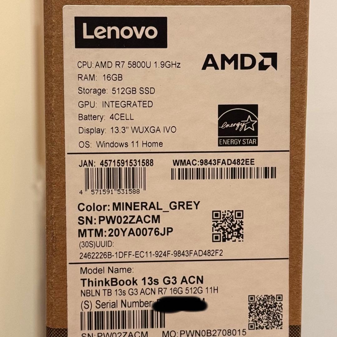 Lenovo ThinkBook 13s G3 ACN ノートPC