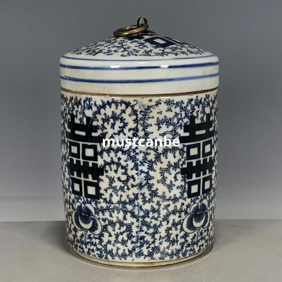 青花喜字茶壺 景徳鎮 陶磁器 装飾品 現代工芸品 置物