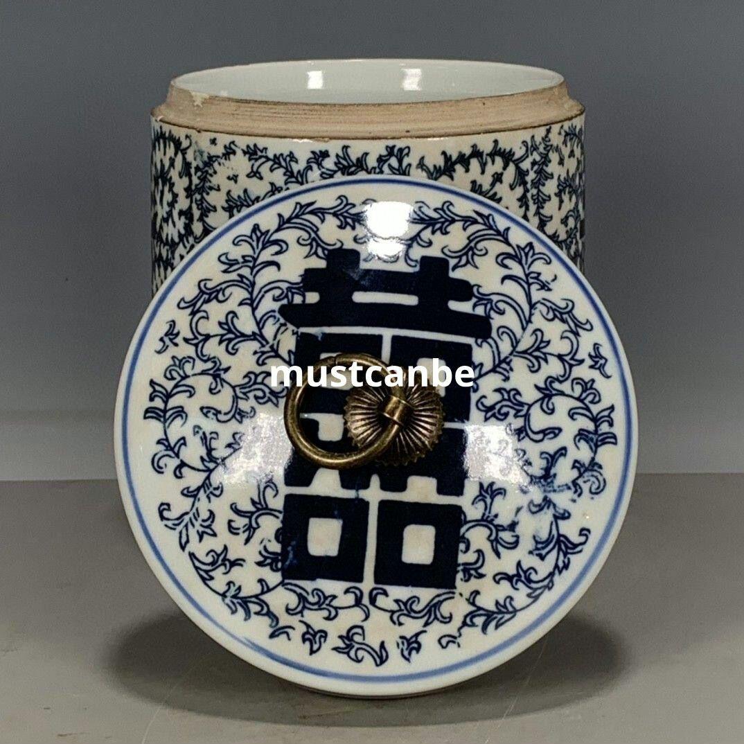 青花喜字茶壺 景徳鎮 陶磁器 装飾品 現代工芸品 置物