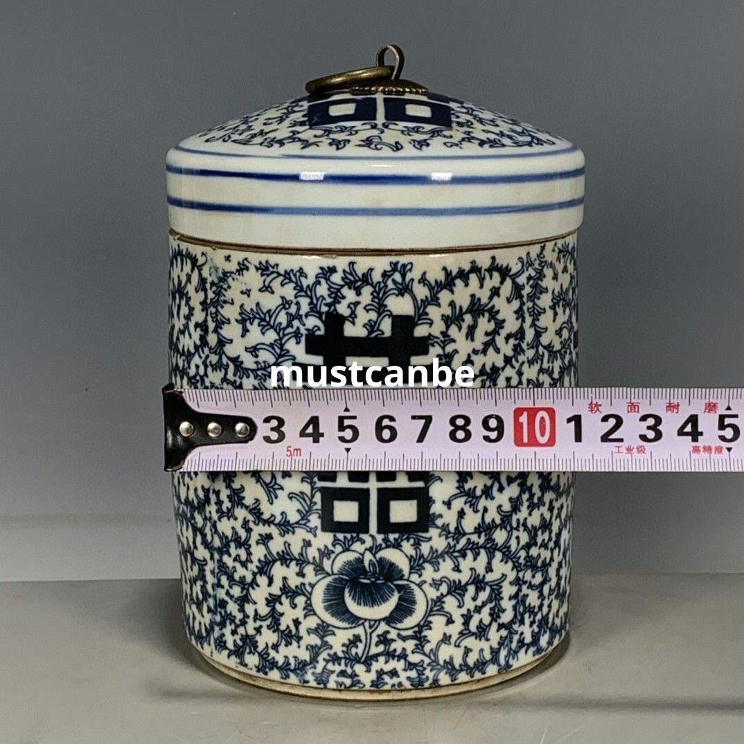 青花喜字茶壺 景徳鎮 陶磁器 装飾品 現代工芸品 置物