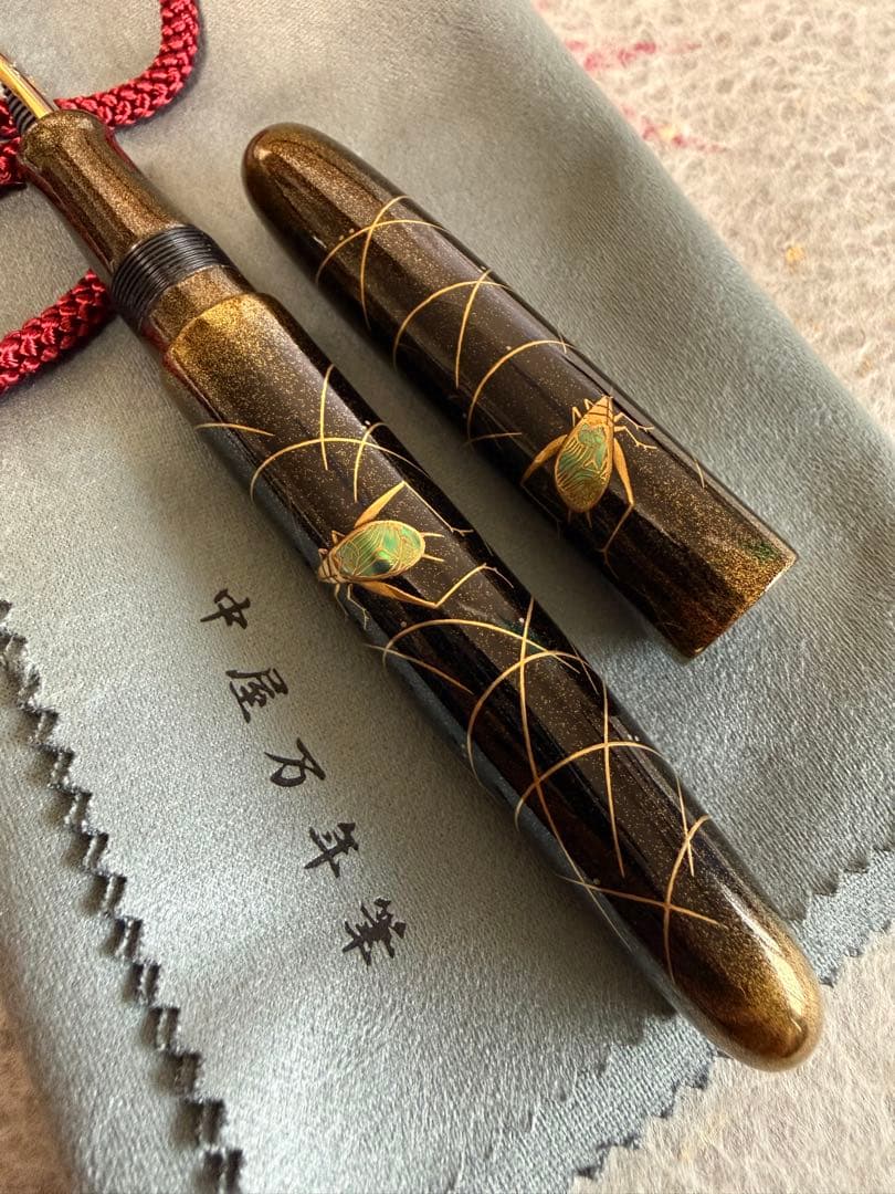 中屋万年筆高蒔絵-鈴虫、螺鈿、NAKATA、シガー、ロング