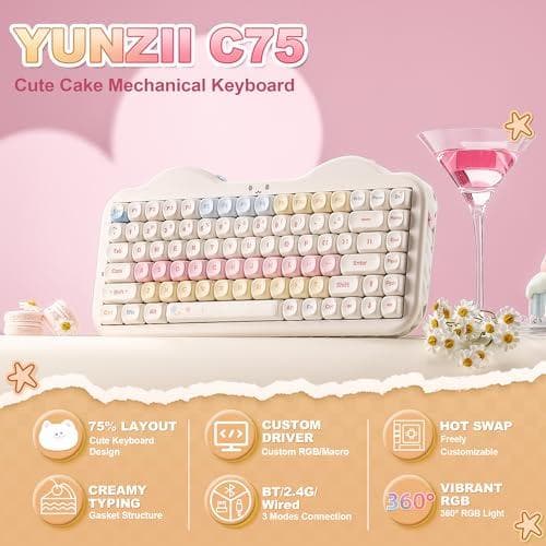 YUNZII C75 ワイヤレス メカニカルキーボード 75%レイアウト DXT