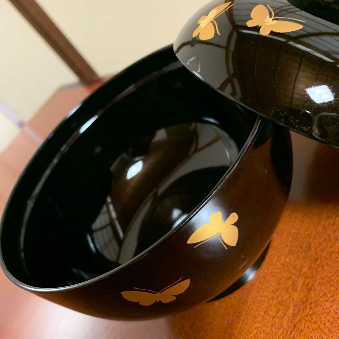 HANAEMORI CHIKICHIC 黒色蝶金箔漆器椀 5客揃