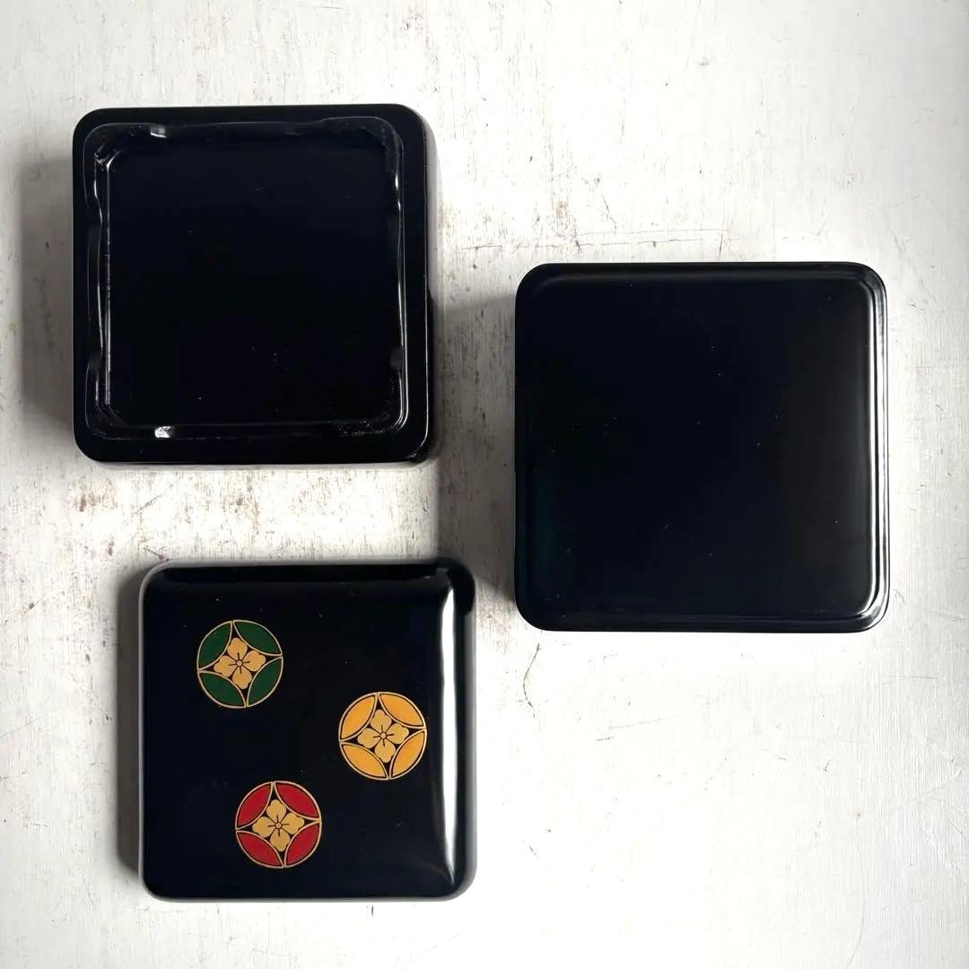 911 会津塗 木製本漆塗 七宝紋二段小重 重箱 菓子器 伝統工芸品 未使用