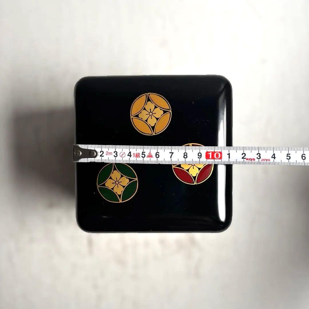 911 会津塗 木製本漆塗 七宝紋二段小重 重箱 菓子器 伝統工芸品 未使用